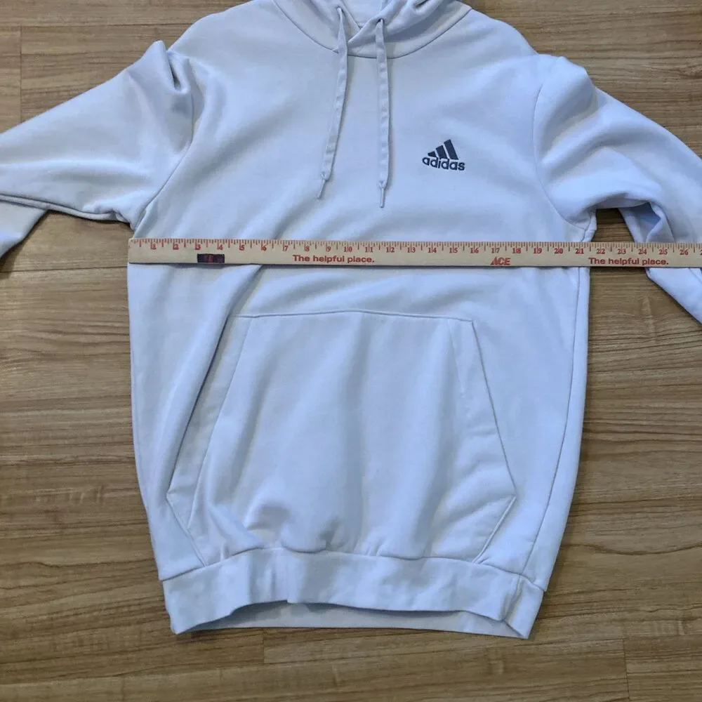 Adidas Mens L Beige Fleece Pullover Hoodie Pocket Logo Cozy Athleisure Relaxed